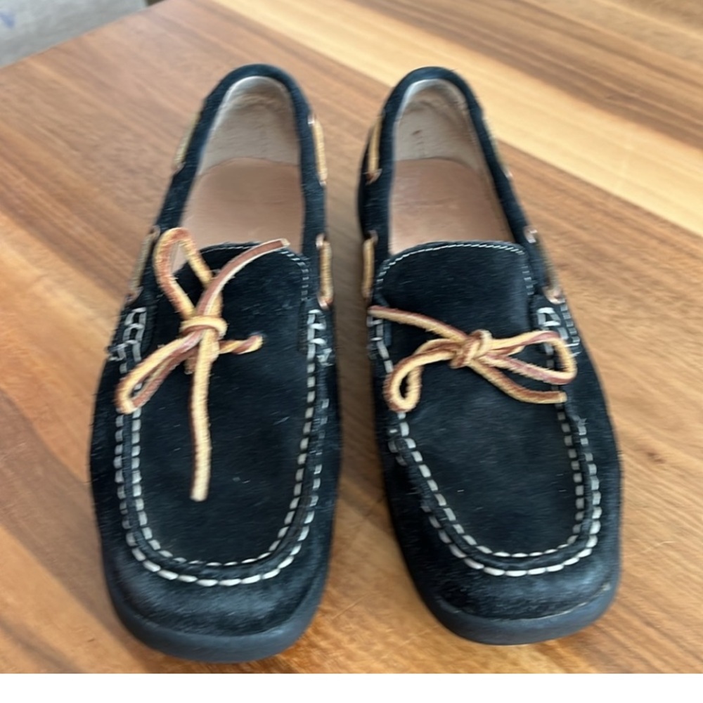 Lands’ End Womens Black Suede Moccasin Shoes 175254